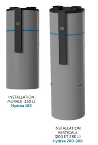 Hydrea, chauffe-eau thermodynamique mural ou vertical, R290