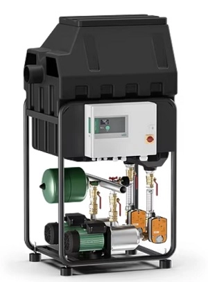Wilo-RainSystem AF 150, un module compact et préassemblé pour les petites installations résidentielles ou tertiaires.
