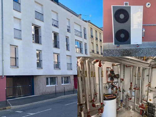 Système hybride PAC + gaz installé en logement collectif, en neuf et en rénovation